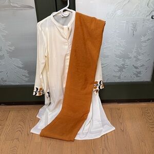 Elegant Cream and Orange Women's ethnic suit